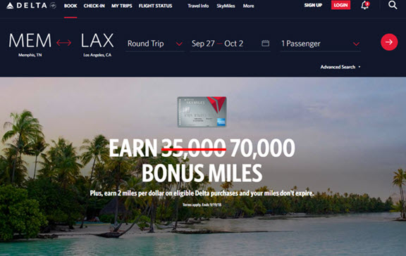 Screen shot of Delta Airlines Home Page